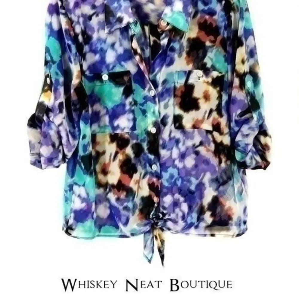 Ellen Tracy Front Tie Knot Button Down Top Small 7 0013 - Picture 2 of 4